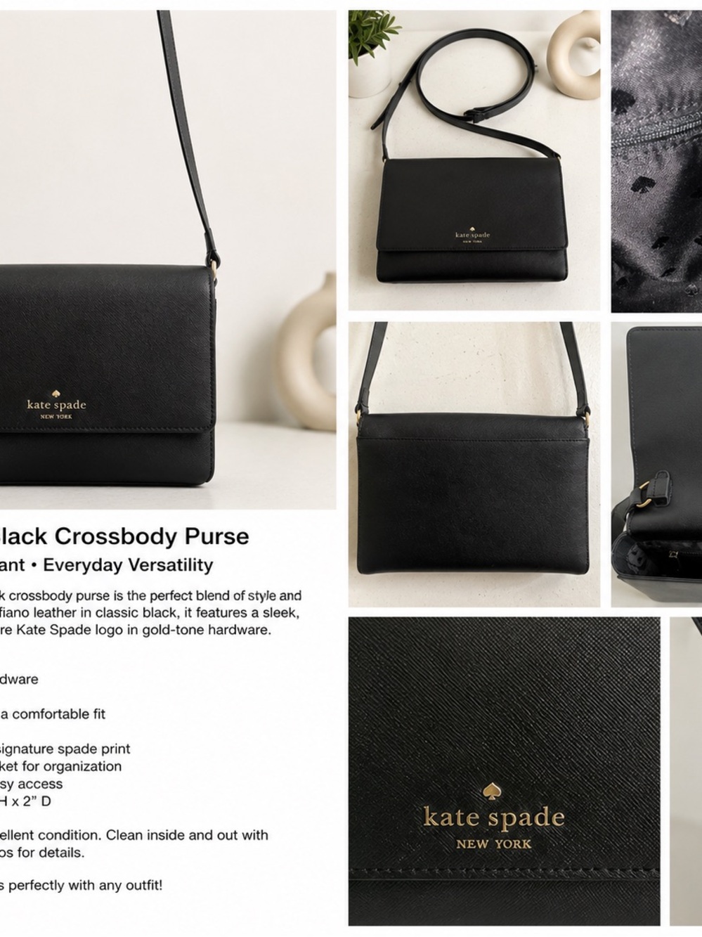 Kate Spade New York Black Crossbody Purse Gold Logo